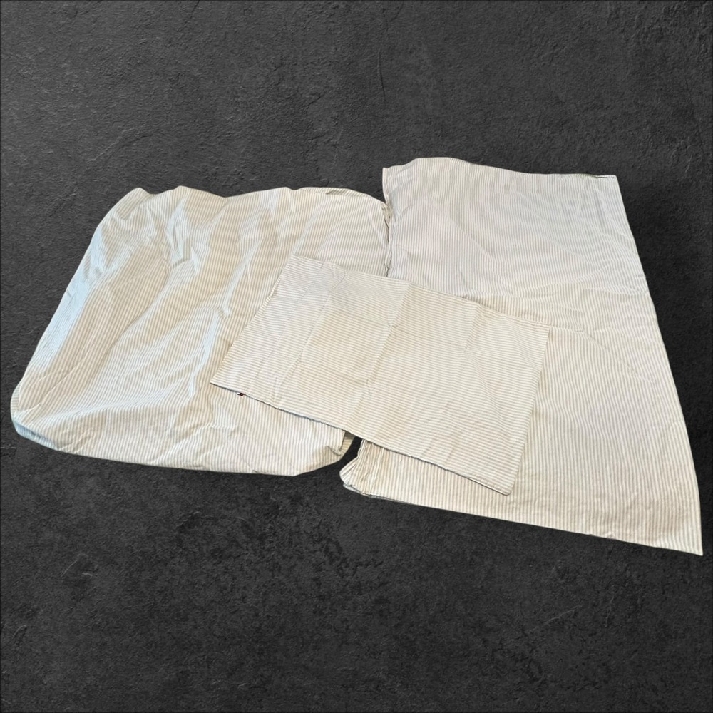 Tommy Hilfiger Twin Sheet Set Gray Stripe Cotton w Pillowcase  -‎ Read
